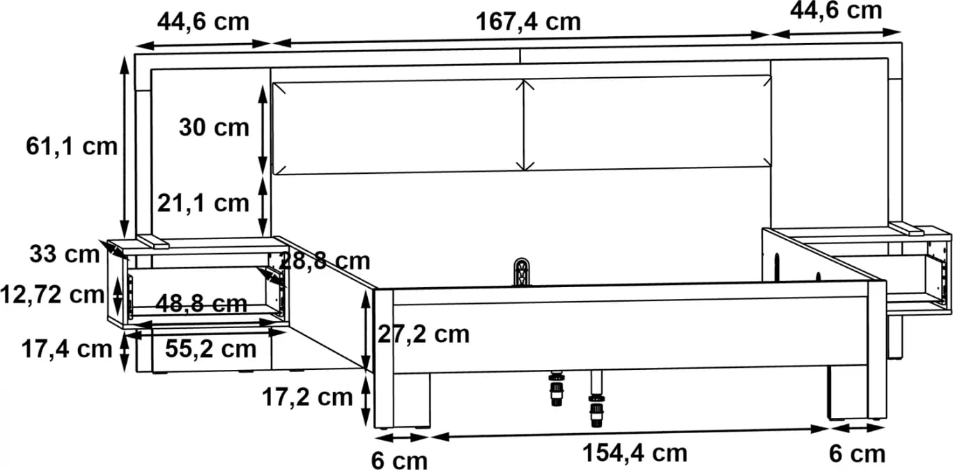 Krevat TAYLA FH8809 me komodina të integruara për dyshek 160x200 cm