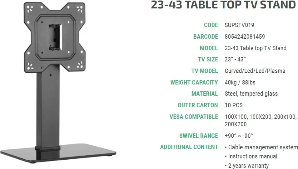 Mbajtës TV Superior SUPSTV019, 23"-42", 40Kg, i zi