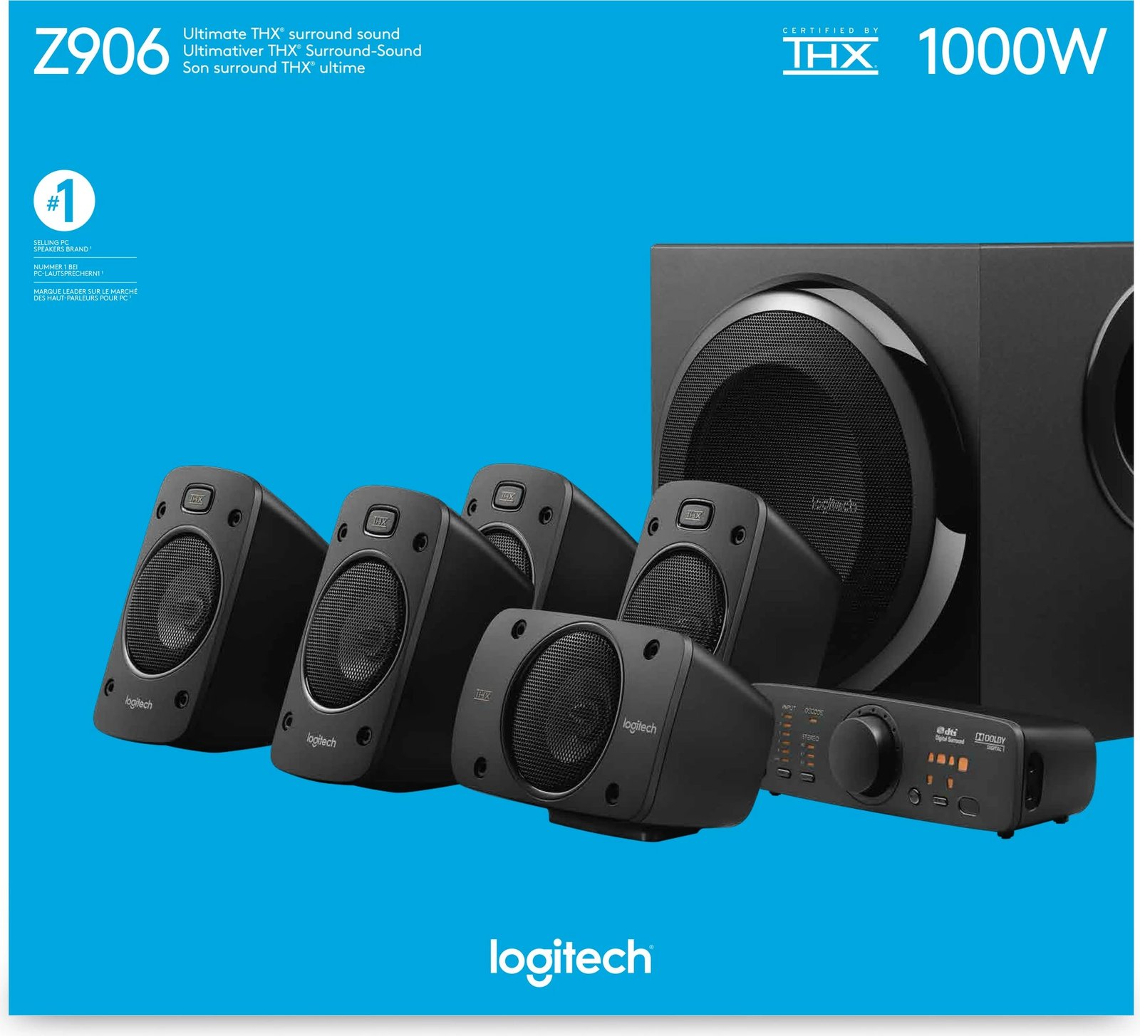 Bokse surround sound Logitech Z906, 5.1 kanale, 500 W, 1000 W, IR, të zeza