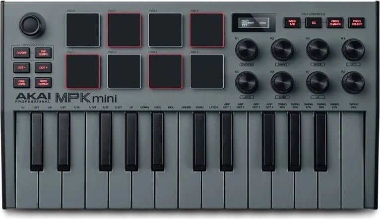 Mikset për DJ AKAI MPK Mini MK3, MIDI USB, e zezë / hiri