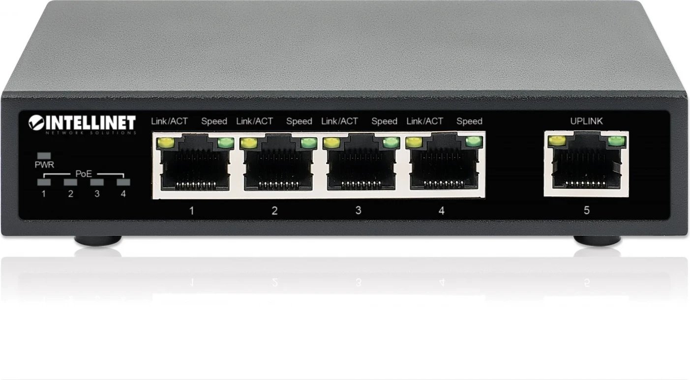 Switch Gigabit Intellinet 561839, 4x RJ45 PoE+, 1x RJ45 Uplink