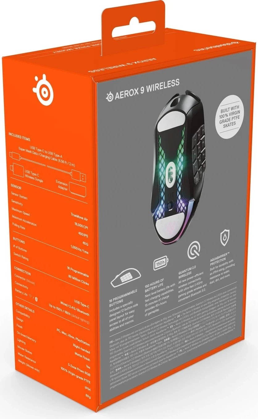 Maus pa tel SteelSeries Aerox 9 Wireless, me ngjyrë të zezë