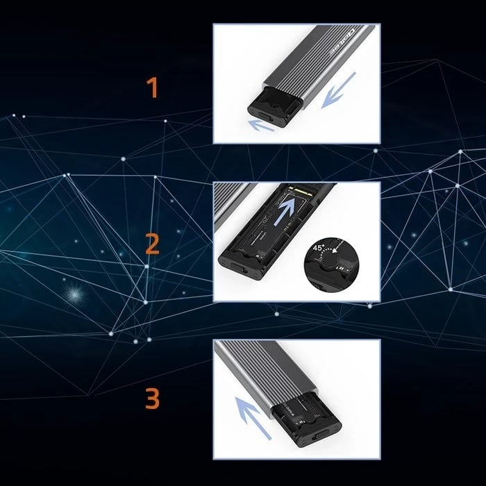 Kasë Qoltec 52267 për SSD M.2, SATA, NGFF, USB-C, 2TB, Gri