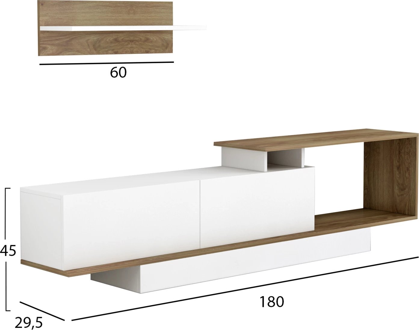 Set mobiljesh për TV GARCELLE FH8904.11 melaminë në ngjyrë natyrale-bardhë 180x29,6x45H cm.