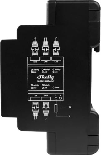 Switch Shelly LAN, Smart switch, Plastikë, E zezë, DIN-rail, LED, 110 - 240 V