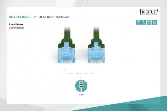 U-UTP Patch Cord 3m CAT 5e, e gjelbër