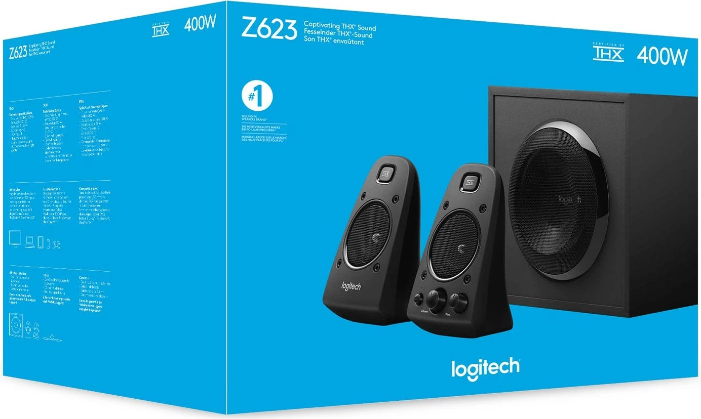 Sistem zërimi Logitech Z623, 2.1 kanale, 200 W, Universal, i zi, 400 W, Rotary