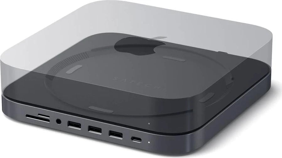 Hub Satechi Aluminum do Mac Mini, USB-C, 3x USB-A, czytnik kart micro/SD, jack port, gri