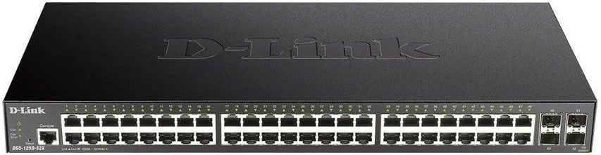 Switch D-Link DGS-1250-52X/E, 48 porte LAN, 4 SFP+ 10G, i menaxhueshëm, i zi