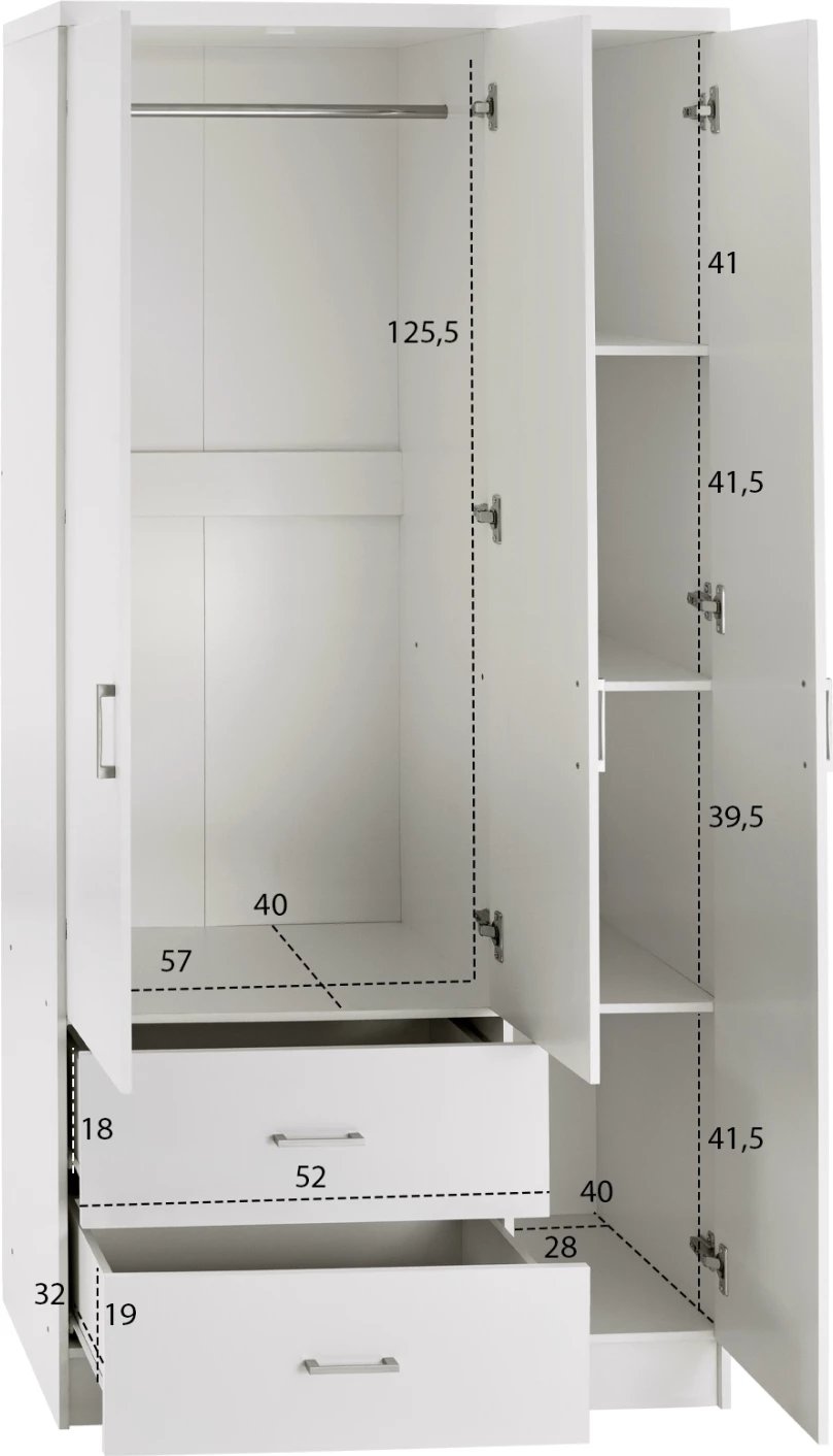 Dollap me 3 dyer dhe 2 sirtarë FH340.05, 89x42,5x181 cm. e bardhë