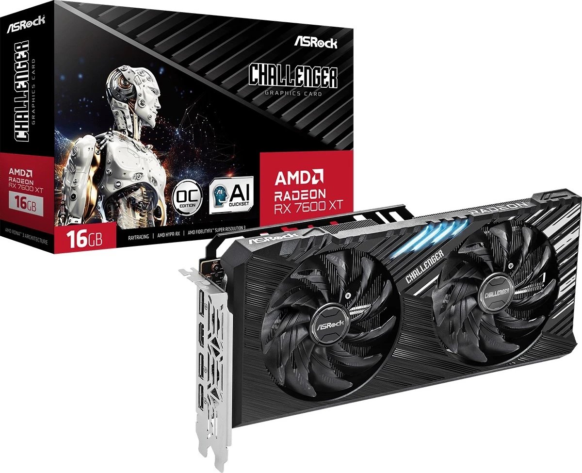 Kartë Grafike Asrock Challenger RX7600XT CL 16GO, AMD Radeon RX 7600 XT, 16 GB GDDR6