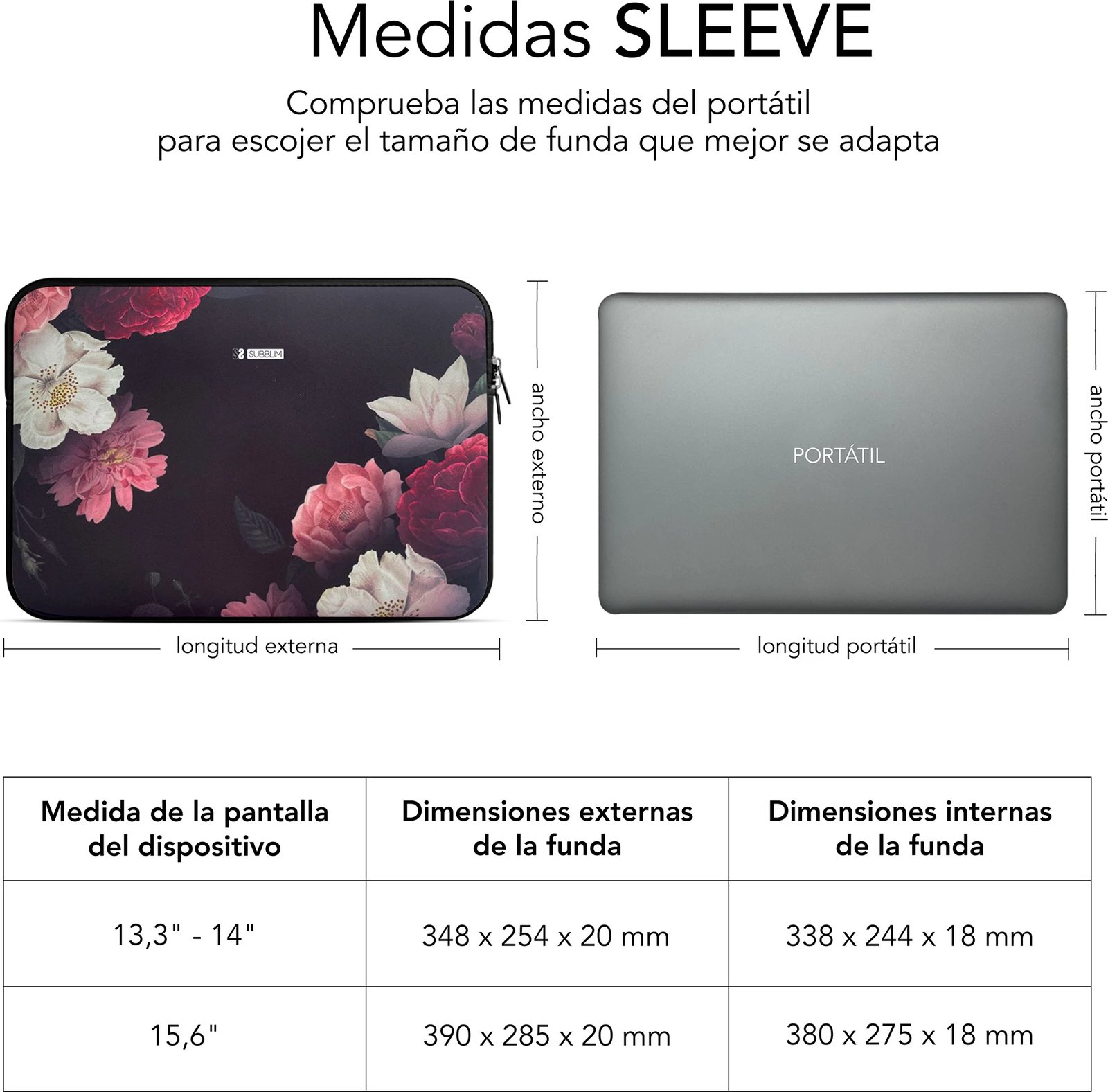 Mbështjellës SUBBLIM NEOPRENE TRENDY SLEEVE 15,6" FLOWERS SUBLS-SKIN151