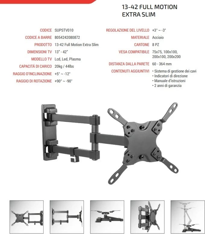 Mbajtëse TV Superior SUPSTV010, 13"- 42", Full Motion, Extra Slim