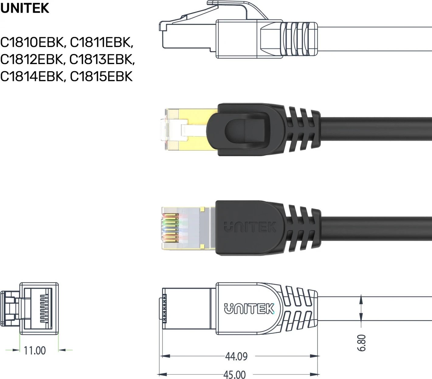 Kabllo rrjeti Unitek Cat.7 S/FTP, 3.0m, e zezë