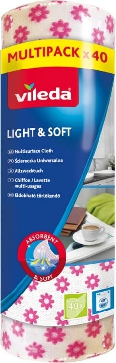 Role me lecka për pastrim Vileda Light & Soft, 40 copë, e bardhë me lule