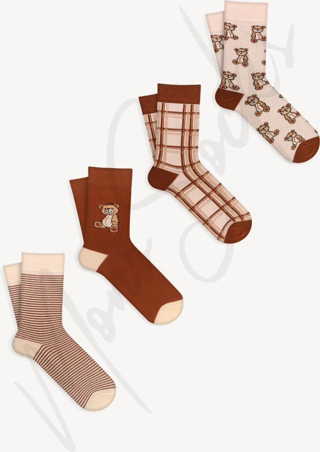 Çorape për femra Mono Socks, ngjyrë bezhë, set 4 copë