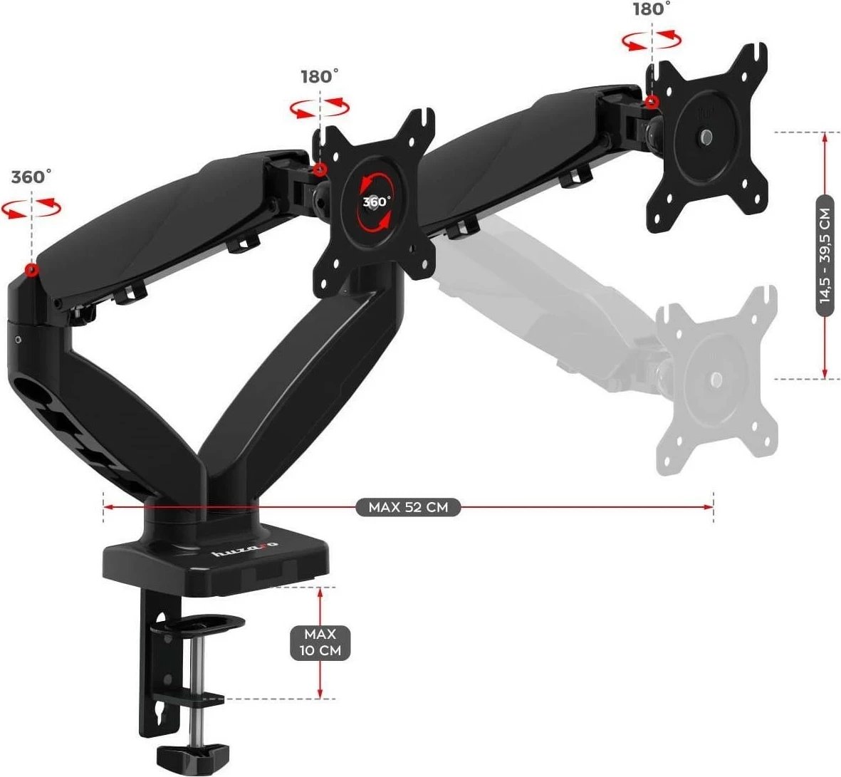 Mbajtës monitori Huzaro Motion 2.2, dy ekrane, ngjyrë e zezë