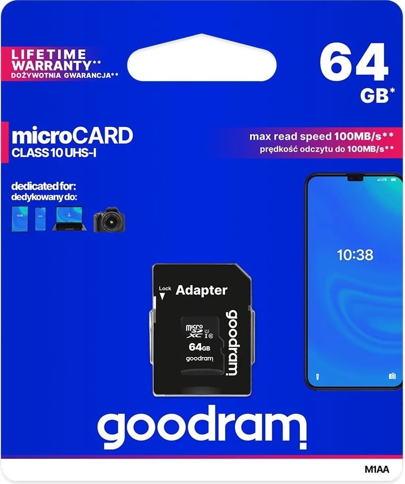 Kartë memorie microSDXC GOODRAM, 10 UHS I + përshtatës, 64GB