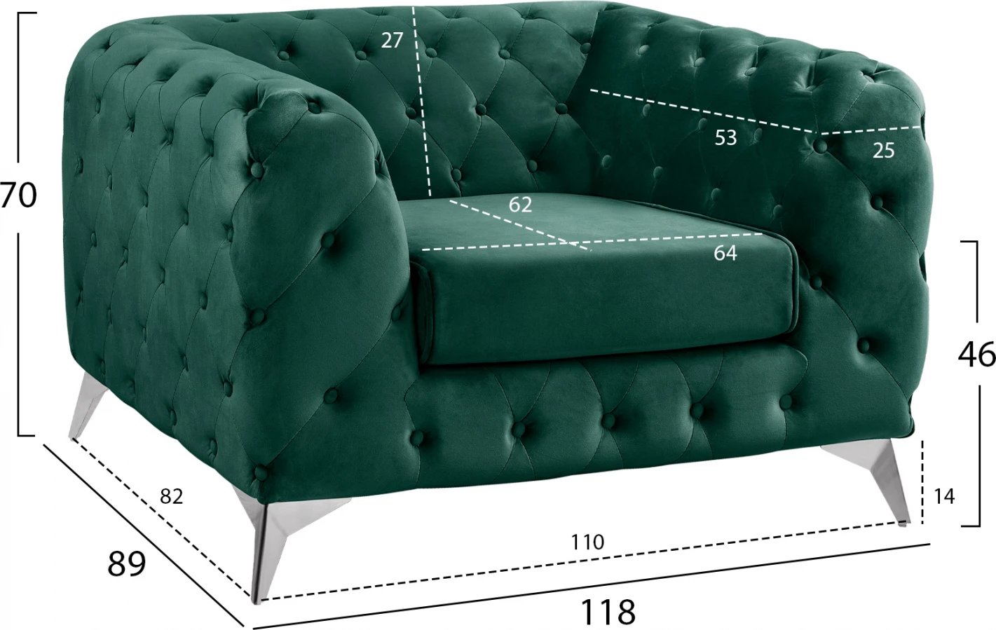 Karrige Albert, stil Chesterfield, kadife ngjyrë Cypress Green, FH3130.03, 118x89x70 cm