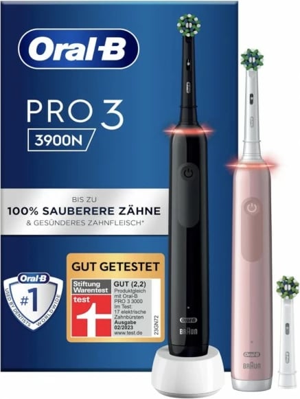 Furçë dhëmbësh elektrike Oral-B Pro 3 3900 Duo, e zezë/rozë