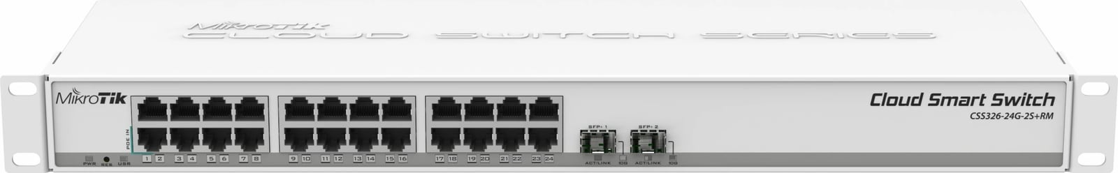 Switch MikroTik CSS326-24G-2S+RM, Managed, Gigabit Ethernet, PoE, Rack mounting, 1U, Bardhë