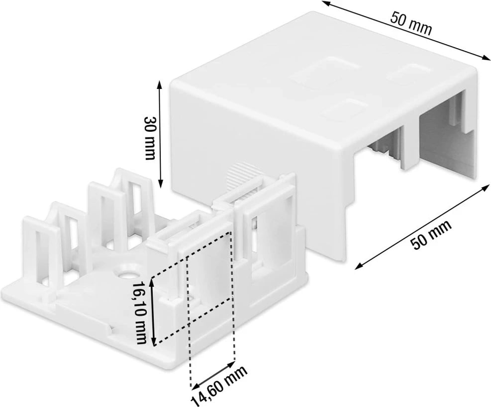 Kasë Techly 366310, për 2 module Keystone RJ45 ose RJ11/12, e bardhë