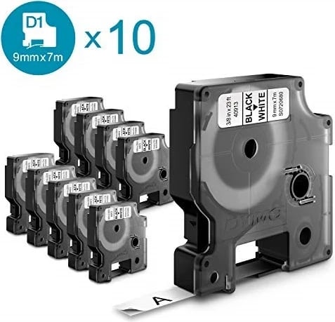 Etiketa vetëngjitëse DYMO D1 Multipack, 9mm x 7m, 10 copë, Bardhë