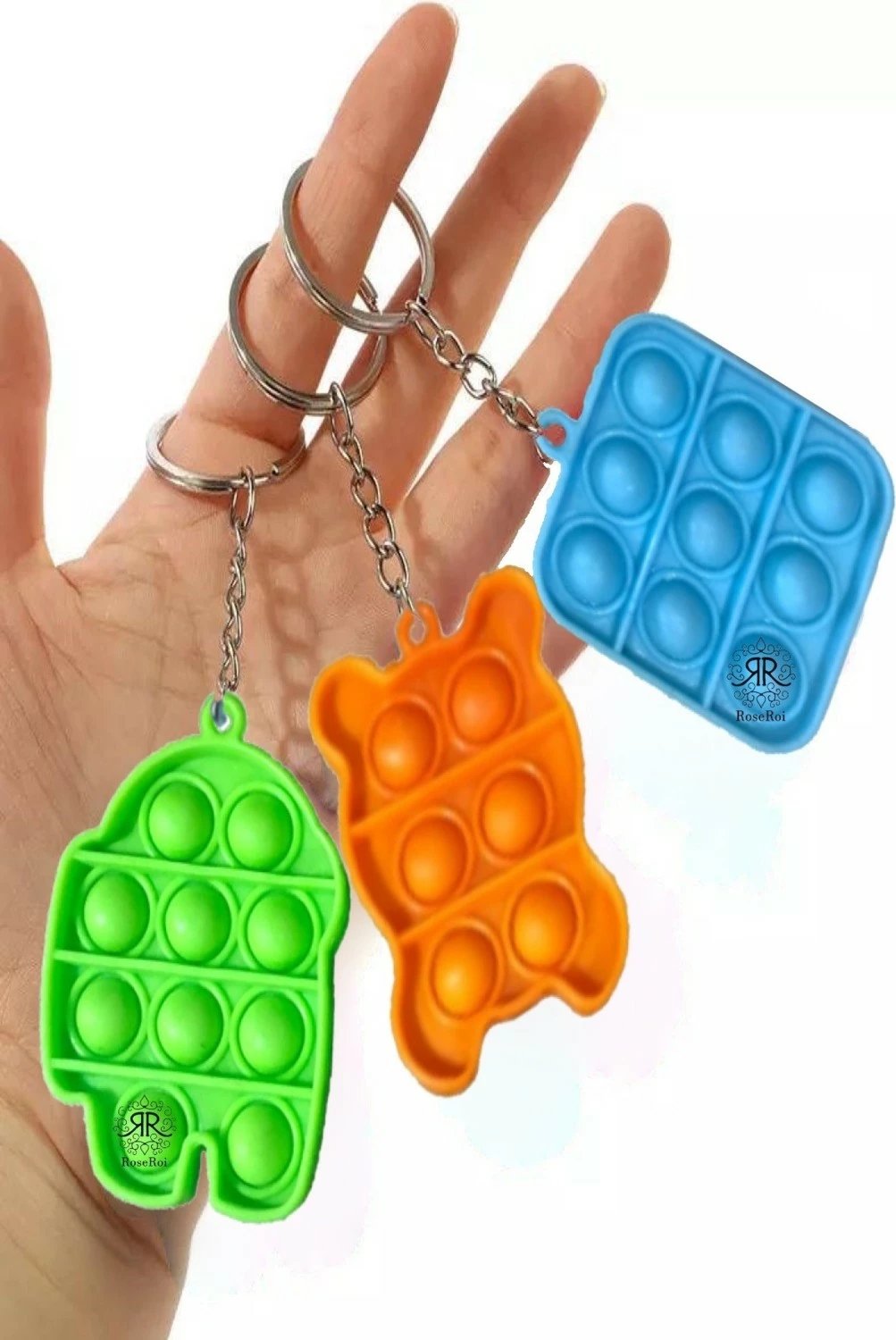 Lodër Pop It Push Bubble Fidget Keychain RoseRoi, 3 copë