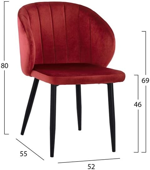 Karrige me krahë Duane FH8700.06, kadife e kuqe burgundy me kornizë metalike, 52x55x80 cm., set prej 2 copë