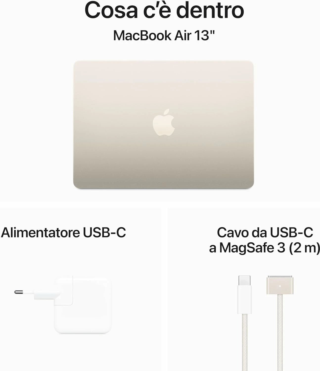 MacBook Air Apple, 13", M3 8-Core, 16GB RAM, 512GB SSD, 10-Core GPU, Starlight (Italian Keyboard)