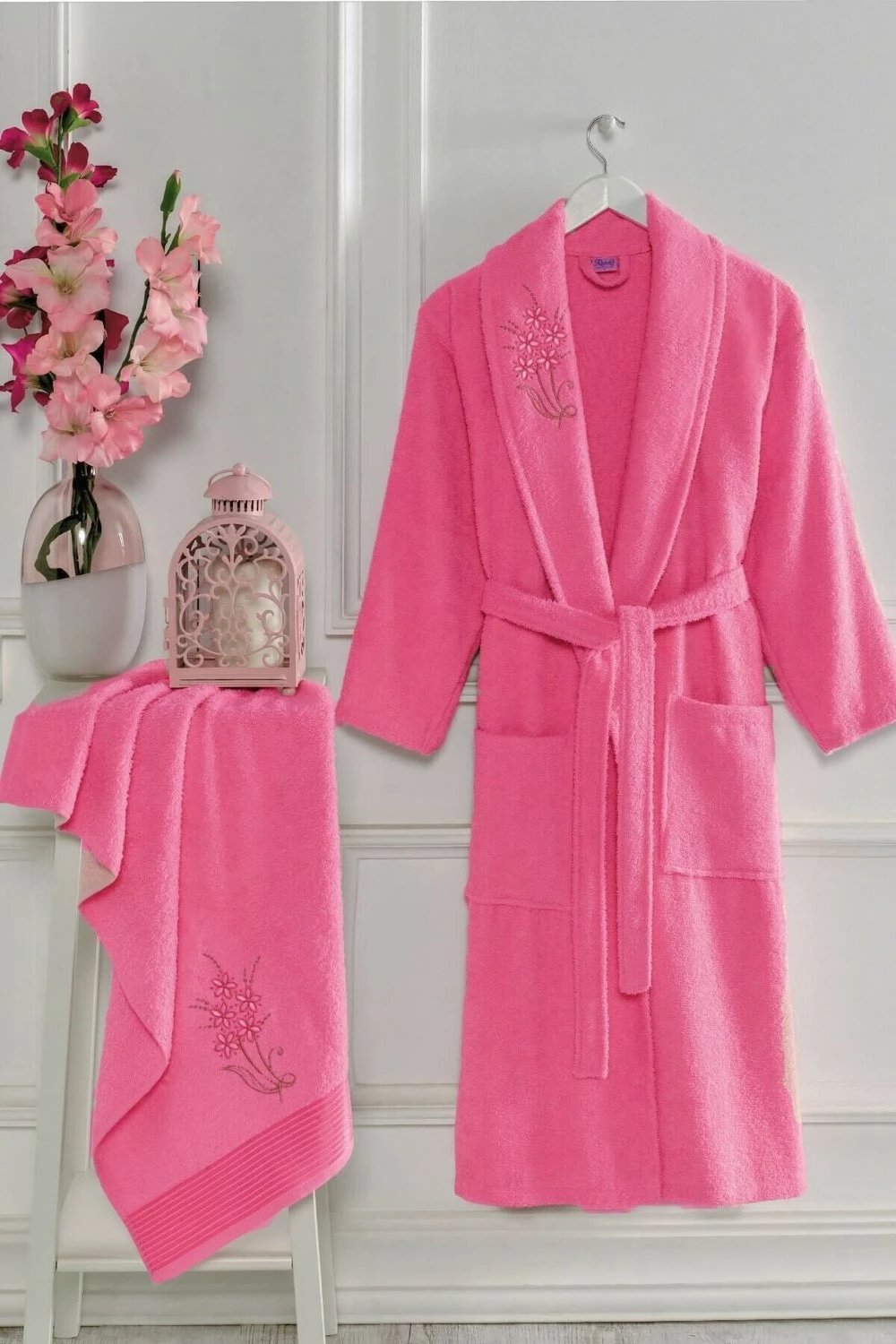 Set peshqir dhe robdishan Elmira Textile për femra dhe meshkuj, ngjyrë fuchsia