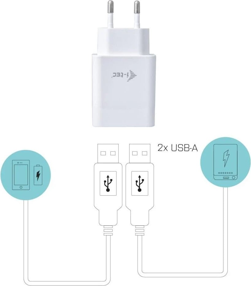 Mbushës USB i-tec, 2 porte, 2.4A, i bardhë