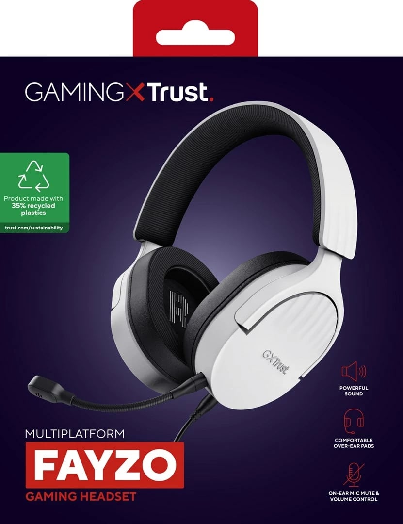 Headset Trust GXT 489W FAYZO, Gaming, E zezë, E bardhë