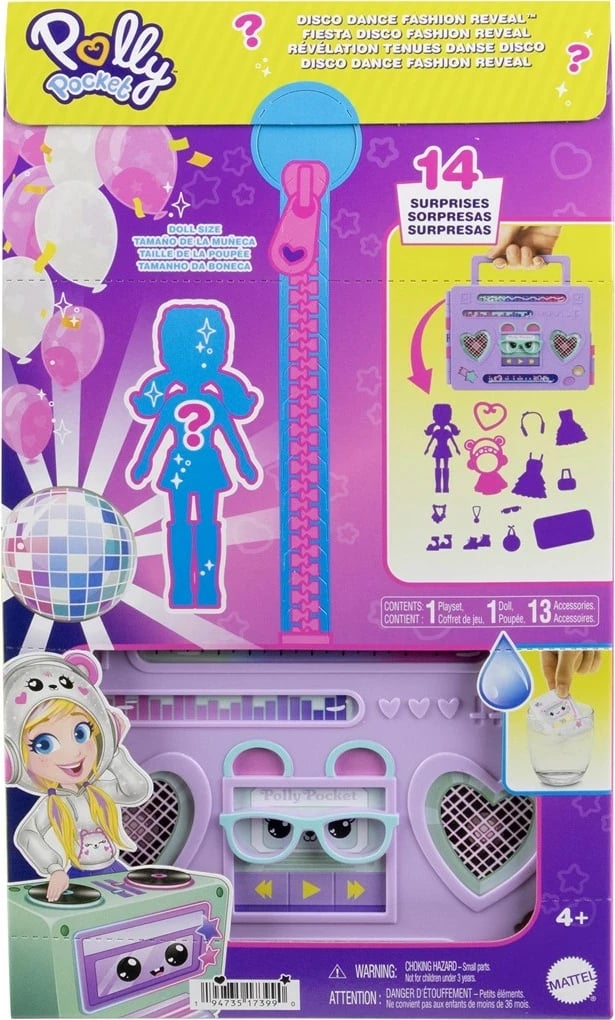 Set lojërash Polly Pocket Disco Dance Fashion Reveal, MATTEL, shumëngjyrësh