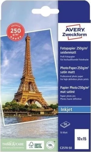 Letër fotografike Avery Zweckform Premium, 250g, 10x15 cm, e bardhë