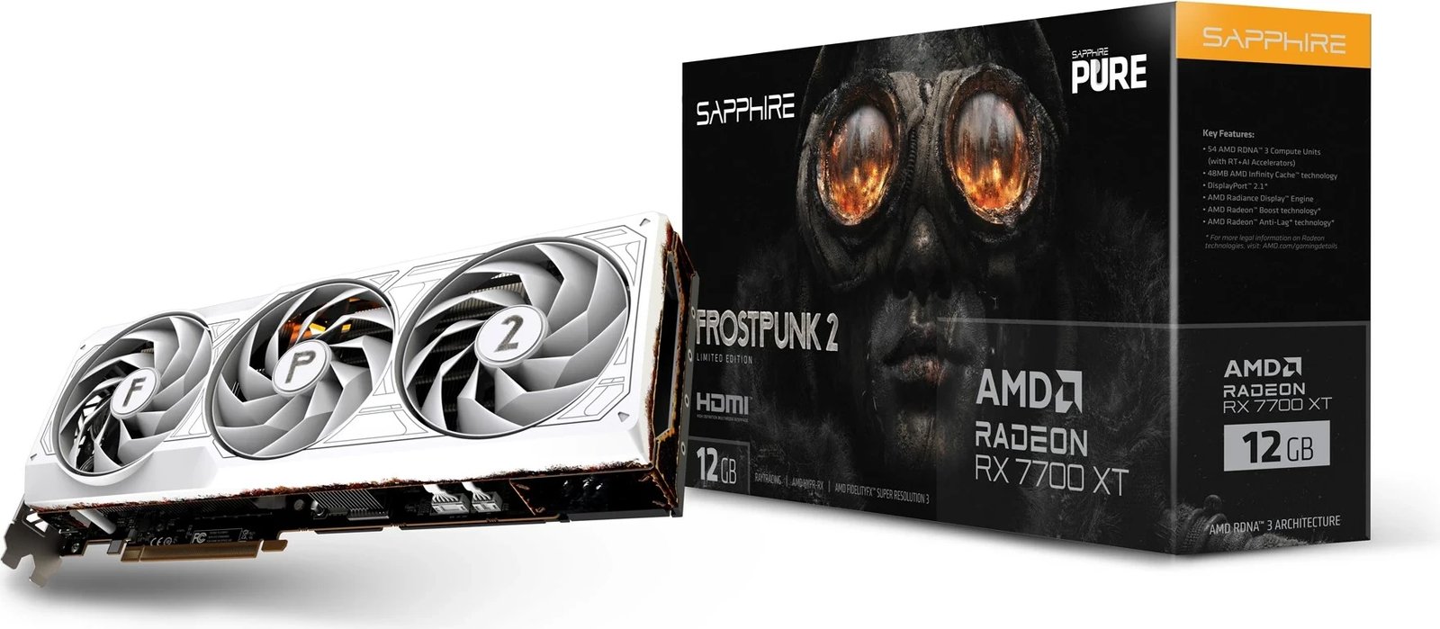 Kartelë grafike Sapphire PURE Radeon RX 7700 XT Frostpunk 2 Edition, 12 GB, e bardhë