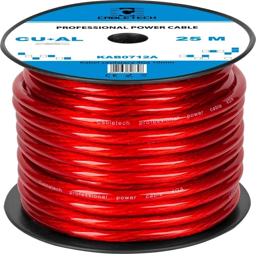 Kabëll automotiv CABLETECH 4Ga OD10mm CU+AL, 25m, Kuq