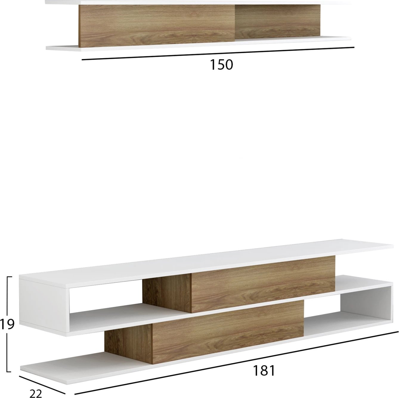 Set mobiljesh për TV BIRGITTA FH8903.11 melaminë, natyrale-bardhë, 181x31.5x39.6H cm.