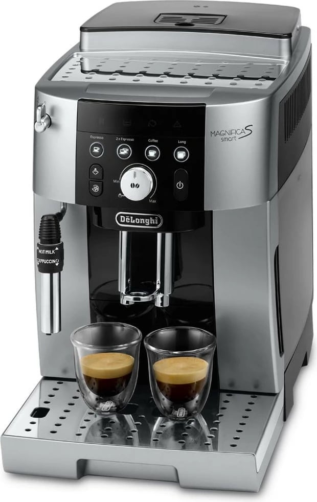 Makinë espresso De’Longhi Magnifica S Smart, 1.8 L, Kafe kokrra, Kafe e bluar, Mulli i integruar, E zezë, Argjend