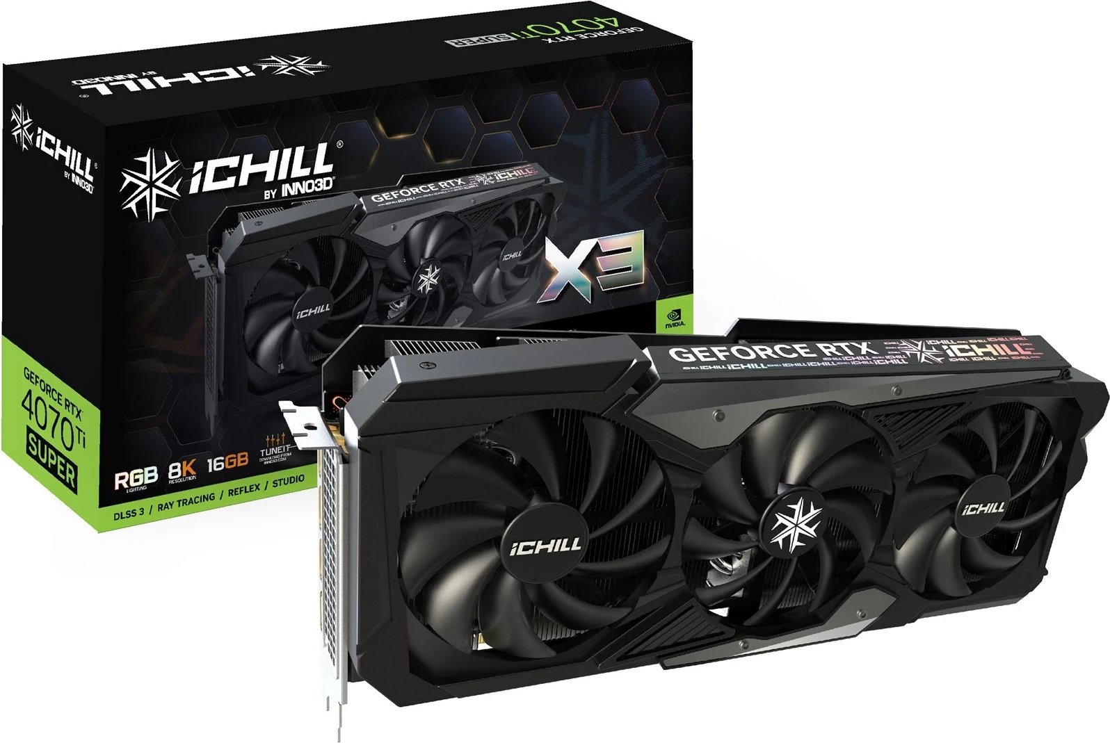 Kartelë grafike INNO3D iChill GEFORCE RTX 4070 Ti SUPER X3 NVIDIA 16 GB GDDR6X, e zezë