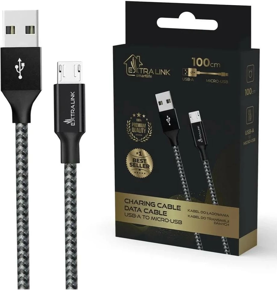 Kabëll Extralink Smart Life 15W, USB-A - microUSB, 100cm, i zi