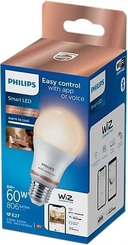 Llambë inteligjente Philips, E27 A60 8 W, me nuancat e bardhës