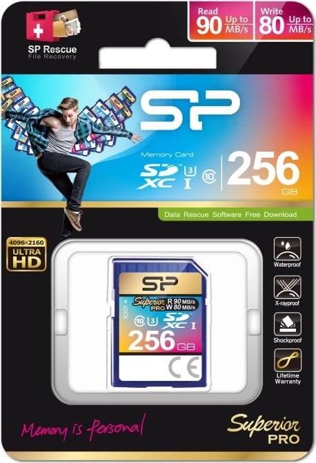 SD CARD SILICON POWER SUPERIOR PRO | 256GB UHS-I U3 CLASS10 90MB/S SHOCK/WATERPROOF