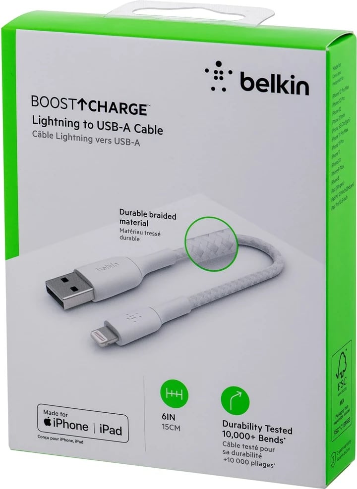 Kabllo lightning Belkin, 0.15 m, e bardhë