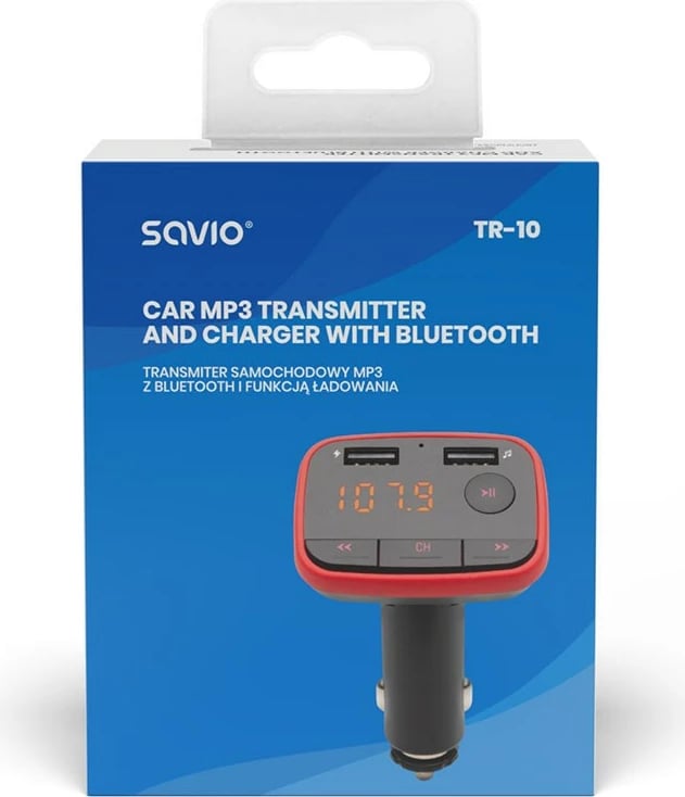 Transmetues Savio Bluetooth FM TR-10, 87 - 107 MHz, i zi / kuq