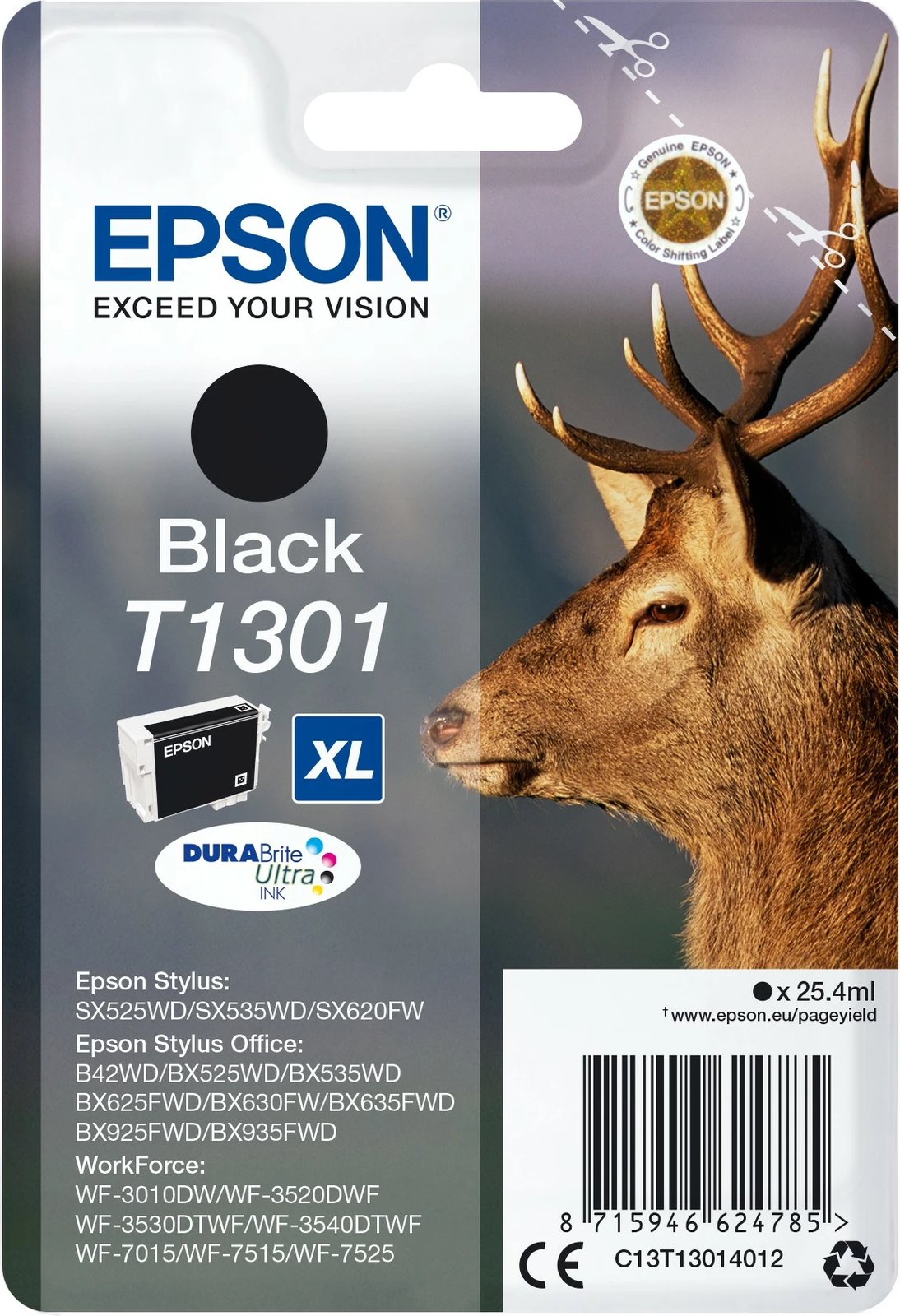 Toner Epson Stag Singlepack Black T1301 DURABrite Ultra Ink, High (XL) Yield, 25.4 ml