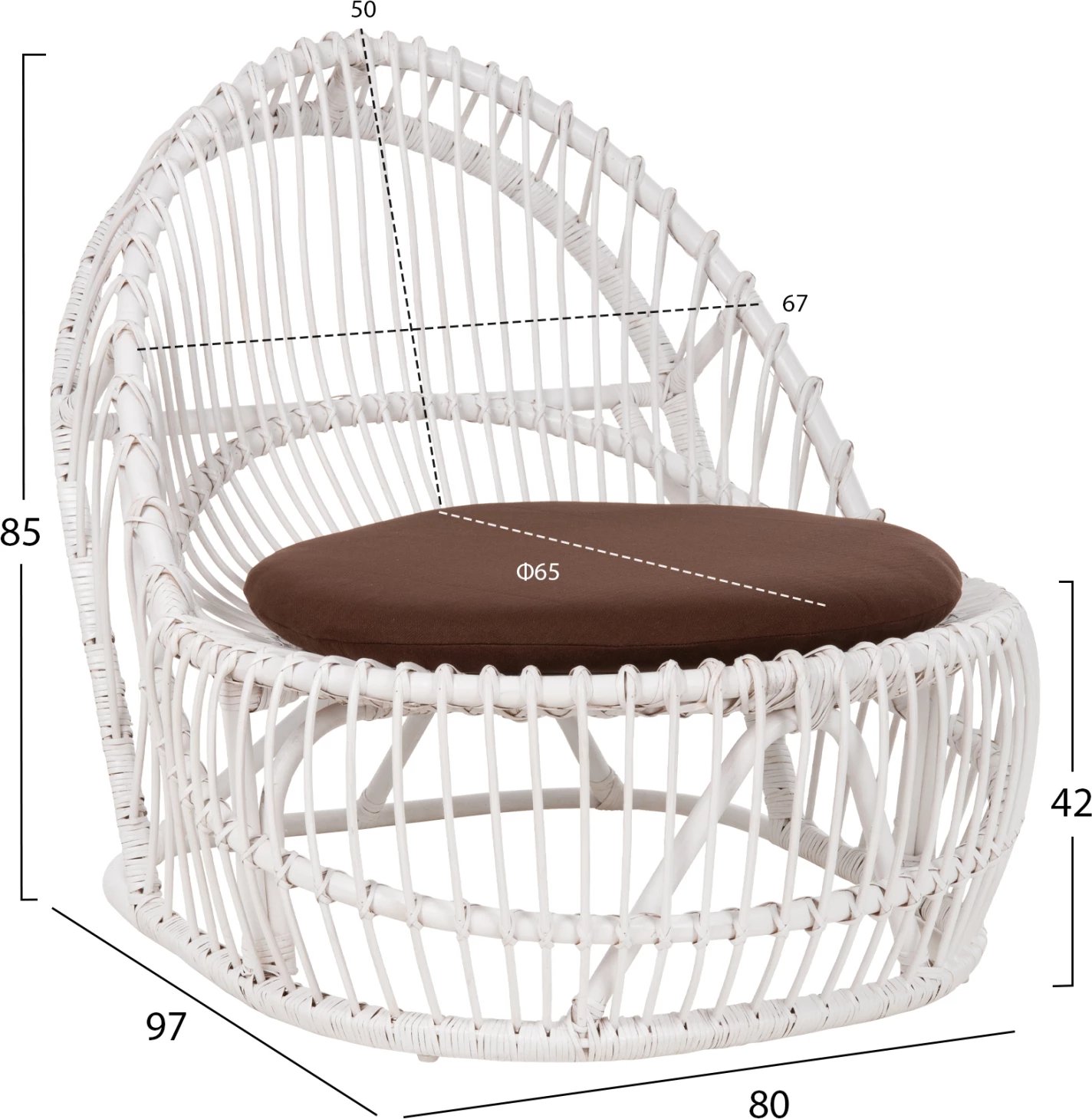 Karrige për krahë ENTROPY FH9840.02, rattan, ngjyrë bardhë-kafe, jastëk, 80x97x85H cm