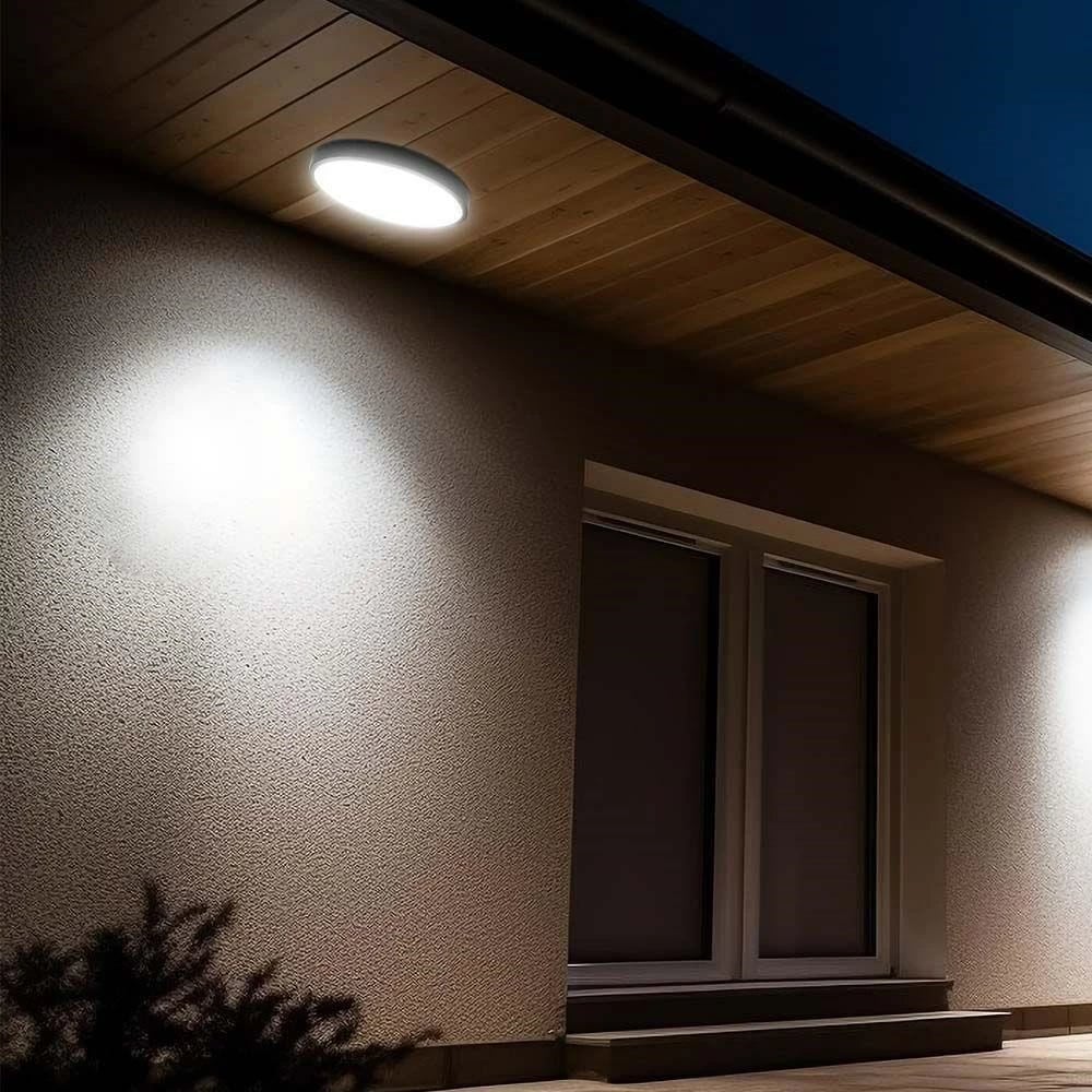 Plafond V-TAC VT-8618S 18W LED IP44 30cm me sensor lëvizjeje 4000K 1830lm, e zezë