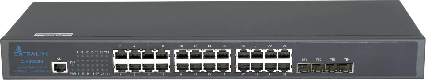 Switch Extralink Chiron Managed L3, 24xRJ45 GbE, 4x SFP+, 19" Rack