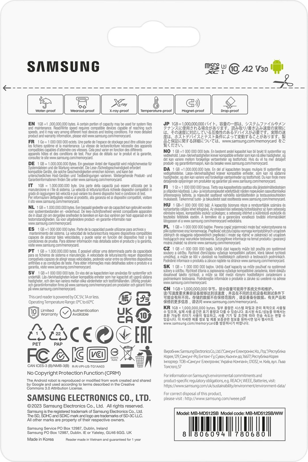 Kartelë memorie Samsung MB-MD512S, 512 GB, MicroSDXC, Klasë 10, UHS-I, Blu